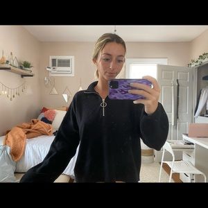 PrincessPolly quarter zip cropped black sweatshirt